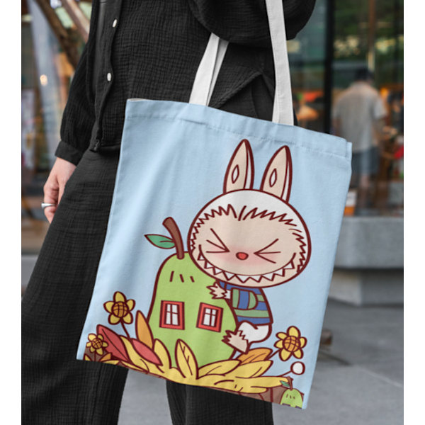 Lubu studenters totebag i lerret, stor kapasitet, bokveske, skulderveske, søt blå blue