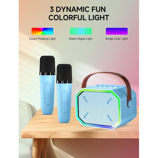 Karaokemaskin för barn och vuxna, Mini bärbar Bluetooth-högtalare med 2 trådlösa mikrofoner, LED-lampor för TV, hemmafest, barnpresent