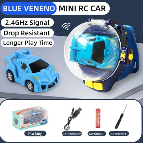 Kello Kaukosäädöllä Ohjattava Auto Leikkiauto Mini 2.4GHz Kaukosäädin Auto Kellon Lapset Hauska Latautuva Leikkikalut Pojat Tytöt Leikkikalut Blue Poison