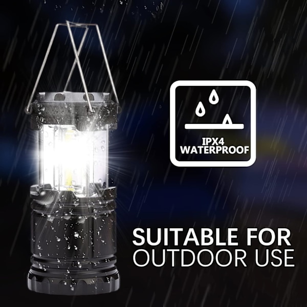 2 x Camping Lykta Batteridriven Bärbar LED Campinglampa med Fällbar Hängare, Tältlampor Vattentät Utomhus Hängande Lampa