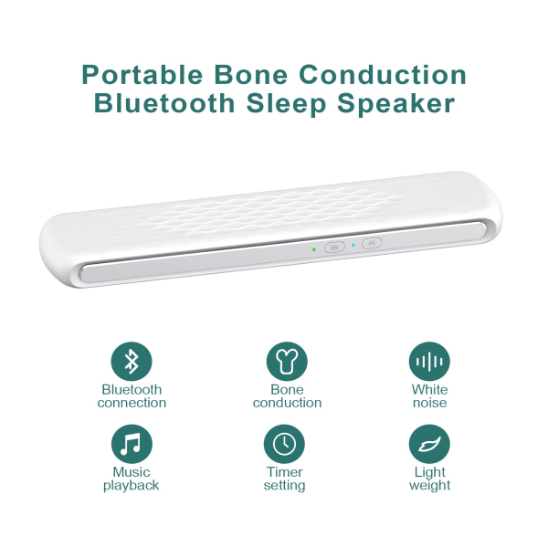 Putehøyttaler, beinledningsstereo trådløs Bluetooth for søvn, 3D hvit støy lyd, perfekt for sidesovere med søvnløshet Hvit Hvit White