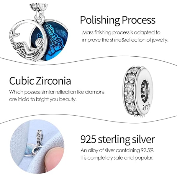 Helmiä ja riipuksia 925 Sterling-hopea Zirkonia 5A Yhteensopiva Eurooppalainen Rannekoru, Joulukorut Naisille Tytöille D