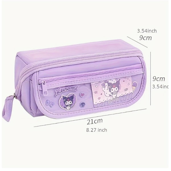 7-osainen paperitarvikesetti 9-kerroksinen suuri penaali - söpö design, kangasinen opiskelijan paperitarvikkeiden säilytyslaukku (violetti penaali + kynä + tarra) Purple Pencil Case + Pens + Stickers