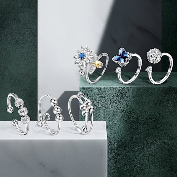 St Fidgetringar för ångestlindring Justerbara Ringset Justerbara Ringar Fidgetringar Dam Pärlarmband