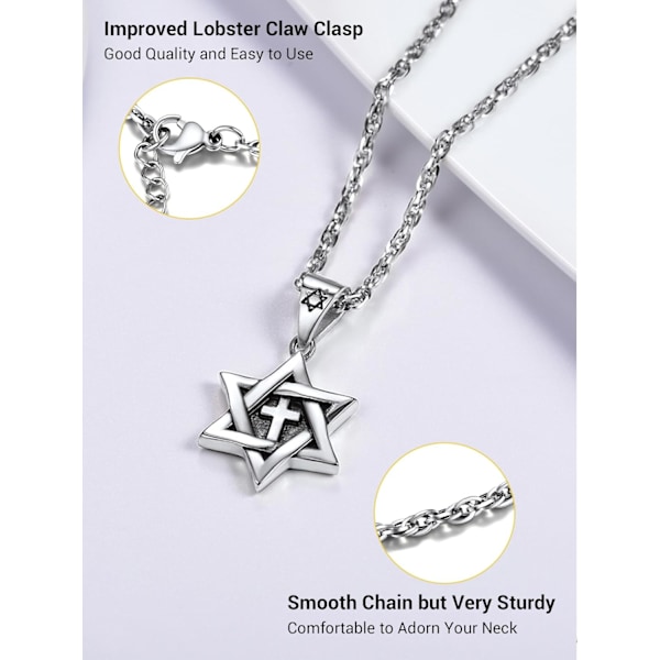 Davidsstjärna-hänge, rostfritt stål, långt halsband, lämpligt för fritid/fester/evenemang Silver Cross