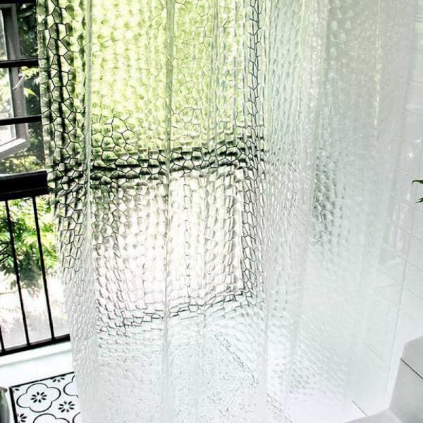 Dusjforheng 3D Semi Transparent EVA Vanntett Muggsopp Bevis Resistent Baderomsforheng Miljøvennlig Vaskbar Badeforheng, 180x200cm(72\"x79\") Water Cube