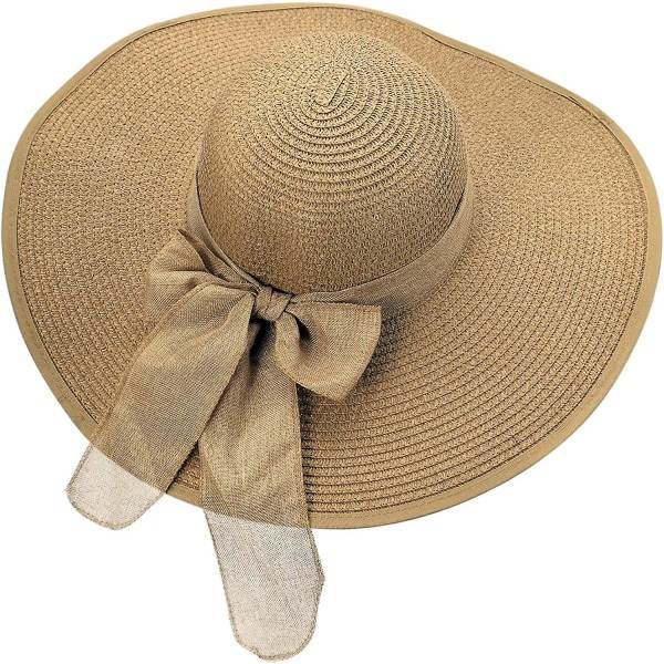 Dam bred solhatt i halm med bred brätte, hopfällbar solhatt för sommaren, UV-skydd, strandhatt C1 f Khaki C1 f Khaki C1 f khaki