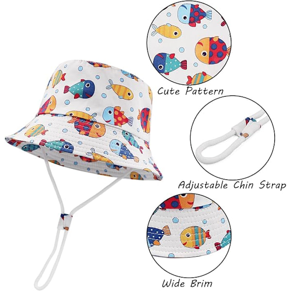 Kesäinen aurinkosuojapäähine, puuvillainen rantahattu, unisex-kuvioitu eläinhedelmä Colorful fish