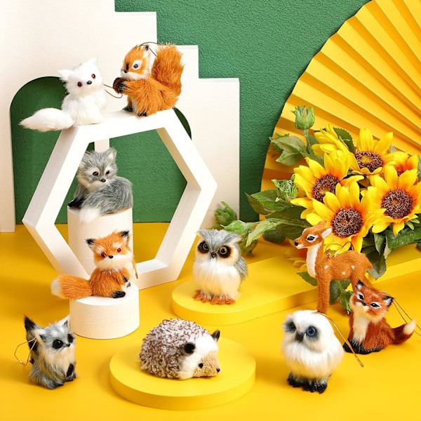 10 stycken Woodland Animal Julgransprydnader Faux Fur Plysch Djur Hängande Prydnader för Julgran Nyckelring