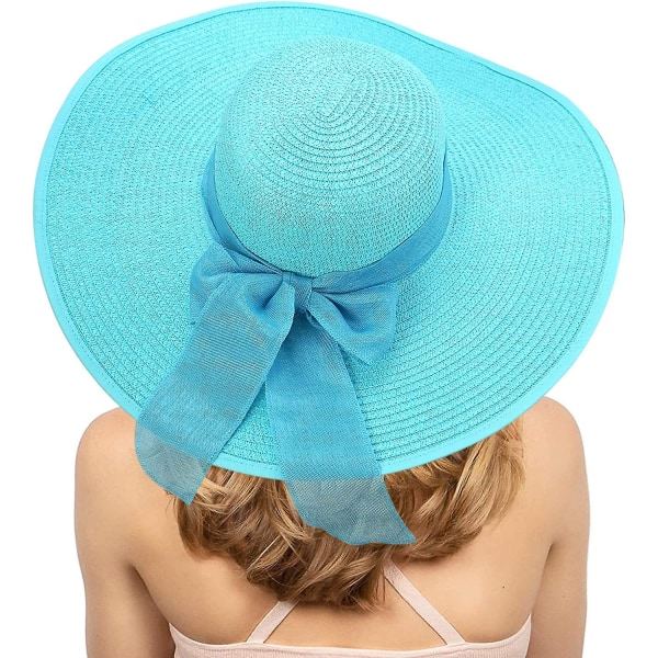 Dam solskydd bred brätte halmhatt hopfällbar floppy hatt sommar UV-skydd strandmössa C1 f blå C1 f blå C1 f blue