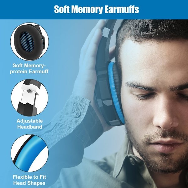 Gaming Hodetelefoner, Svart-Blå, 3,5 mm
