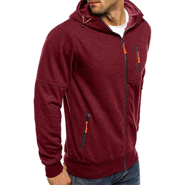 Herre hettegenser Sweatshirt glidelås opp lette jakker 2 Red M