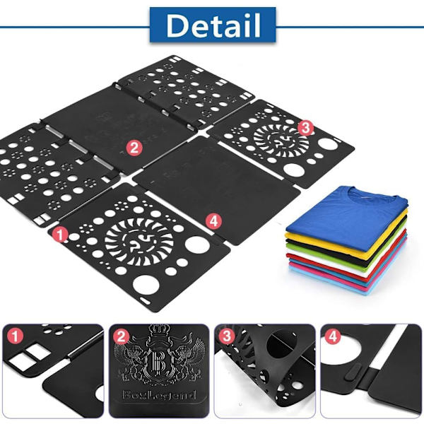 2 stk T-skjortemappe Klærmappe Klær Folding Board Rask og praktisk Folding Skjorter for barn og voksne Negro