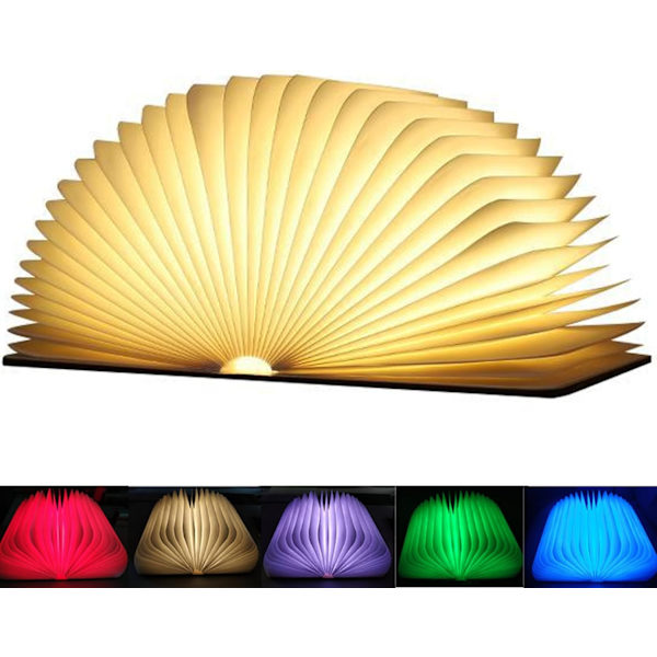LED Boglampe, USB Genopladelig Boglampe, 360° Foldbare Trælamper, 5 Farver, Bærbar Dekorativ Lampe, Mini Sengelampe