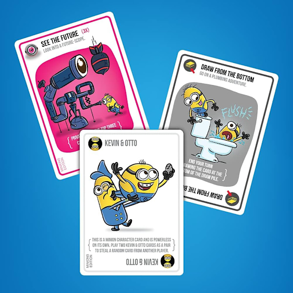 Pommi-minionit Exploding Kittensiltä - Korttipeli aikuisille, teineille ja lapsille - Hauskoja perhepelejä - Venäläinen ruletti korttipelinä