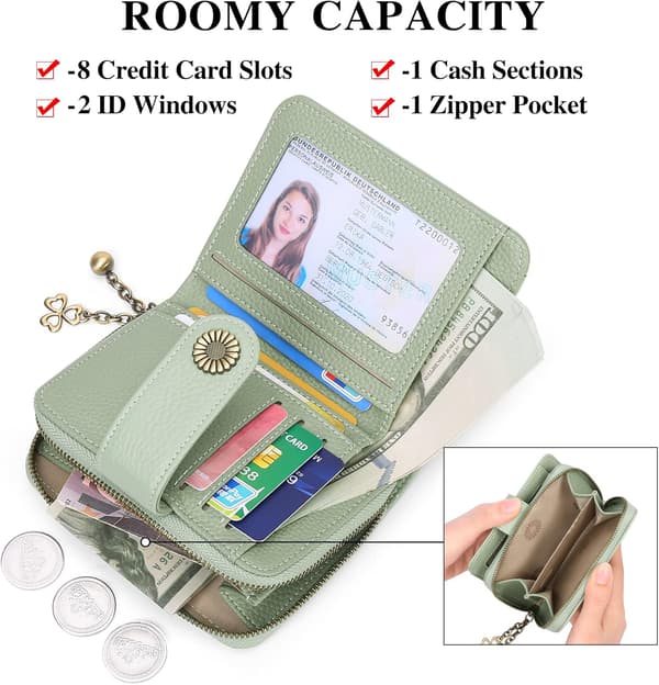 Plånböcker för kvinnor Äkta läder Liten Bifold Kompakt Damplånbok med RFID-skydd Light Green