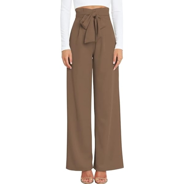 Khaki højtaljede baggy bukser med brede ben /S med sløjfe til kvinder khaki S