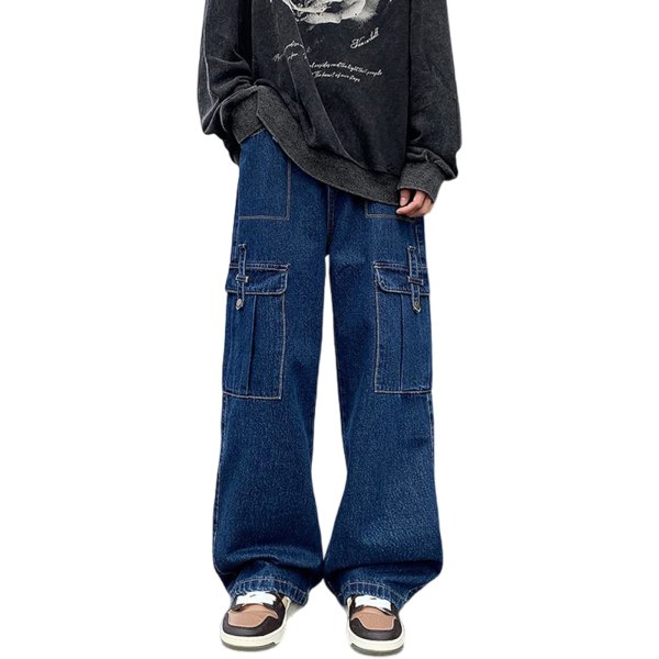 Kvinders løse jeans Mode-højtaljede afslappede løse bukser /L L