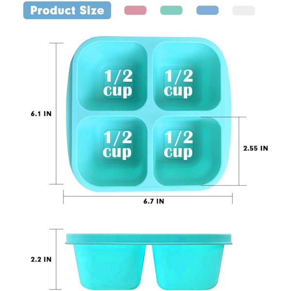 4-pack mellanmålsbehållare, 4 fack Bento-mellanmålslåda, återanvändbara matlådor för lunch (grön/blå/rosa/vit)