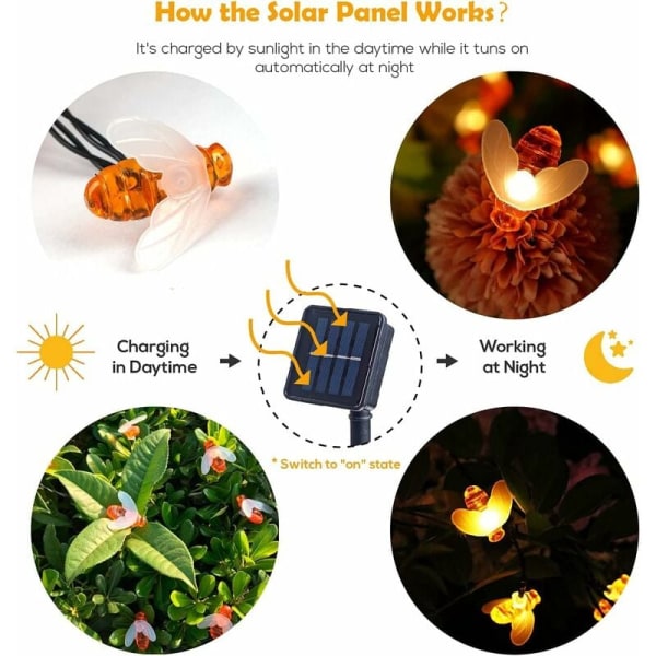 led solar ljusslinga Utomhus trädgård varmvit 6,5 m 30 ljus 【8-läges solcellsmodell 】 vit
