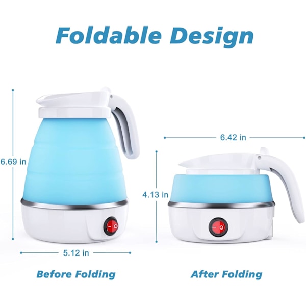 Foldbar Elkedel, Mini Rejsekedel, Silikone Elektrisk Vandvarmer, Sammenklappelig Kedel med Aftageligt Strømkabel – Blå