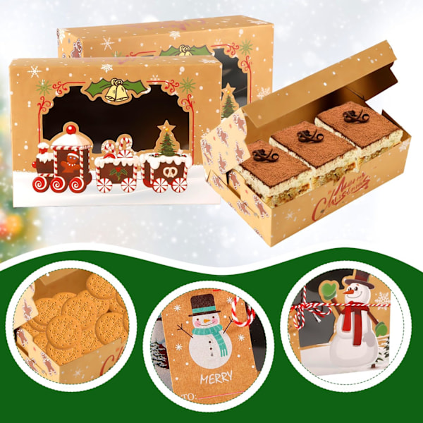 12 st julgodisboxar med fönster, söta stora julklappsaskar med presentlappar och kraftpappersrep julbröd godisgåva munkboxar