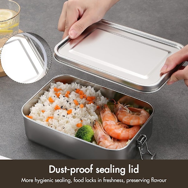 Matlåda i rostfritt stål, 850 ml Bento-låda med låsklämma, läckagesäker bärbar matförvaringsbehållare för sallad och smörgås 850ml
