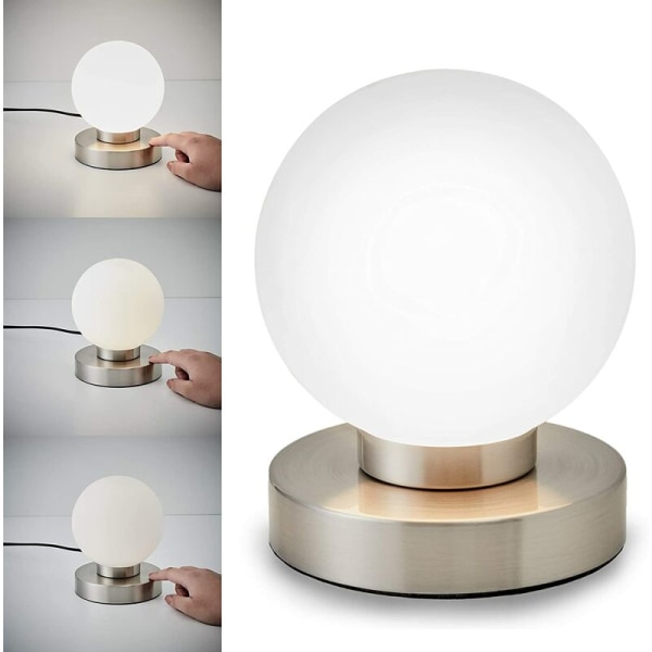 Touchglas bordslampa touch dimmer liten bordslampa 3-växlad touch sänglampa bordslampa med touchfunktion, lämplig