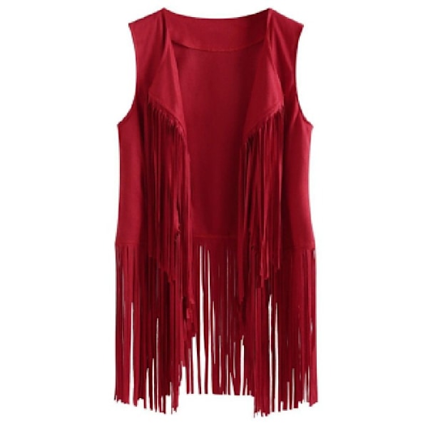 Dame Fringe Ærmeløs Tanktop 70'erne Hippie Faux Suede Fringe Jakke Cardigan, Disco Stripe Tank Jakke red M