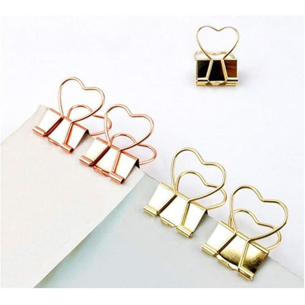 Binder Clips, Rosaguld/Guld Hjerteformet Note Clips Pakke med 24