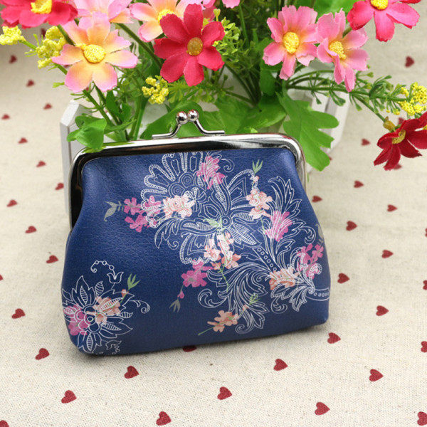 Trykt møntpung Vintage pung Spænde Clutch pung Punge Blå Blomster 12x10cm Blå Blommor