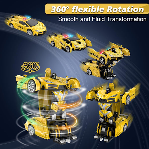 Transformerande robot RC-bil 2.4Ghz Transformerande polisbil leksak En-klicks transformation Yellow
