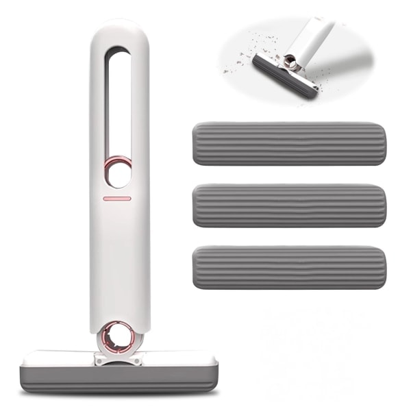 Mini-moppi, kannettava itsestään puristuva sienimoppi, käsivapaa mini-moppi kylpyhuoneeseen, keittiöön (3 puuvillasientä ja 1 puristuskahva) 1 setti