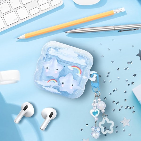 1 stk Søtt Airpod 4-deksel med nøkkelring, kompatibelt med Kawaii Star AirPods 4. generasjons deksel for kvinner og jenter