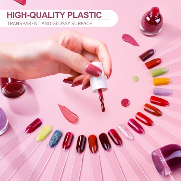 Nagellacksdisplaytips, Nagelsalong Displaytips, Nagelprov Stickers för Nagelkonst Design Nagelövning Fläktform, med Metallring, 50-pack Transparent