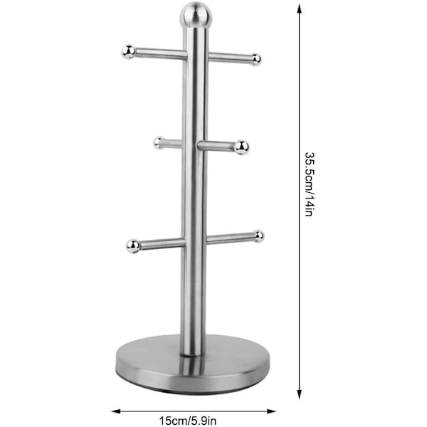 Rostfritt stål mugghållare, fristående mugghållare för diskbänk med 6 metallkrokar