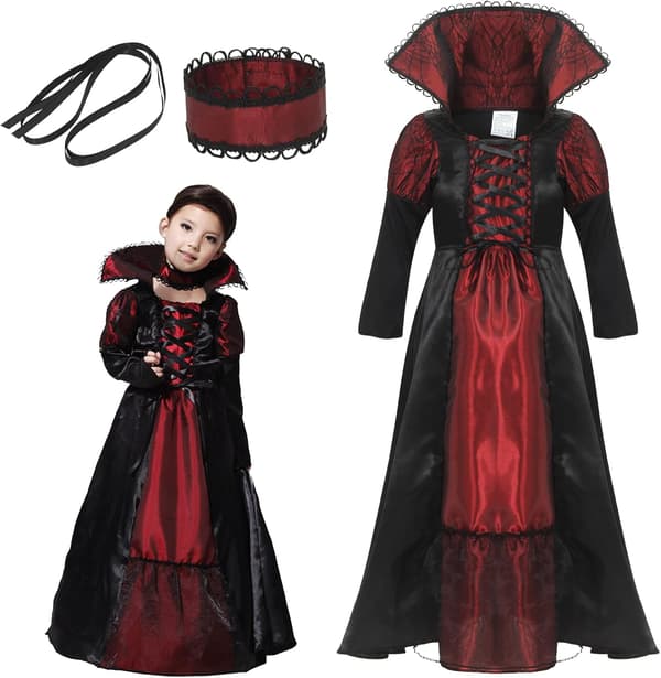 Kostume til pige vampyrprinsesse dronning M110-120cm