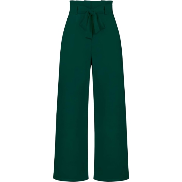 Mørkegrønne kvinders højtaljede baggy brede benbukser /S med sløjfe Dark green S