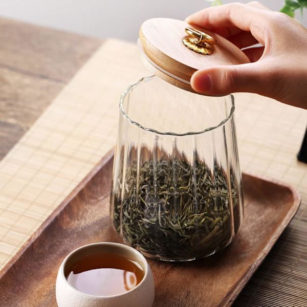 Glasskrukker for kaffe, nøtter, lufttett beholder, dekorativ beholder med bambuslokk (22oz)