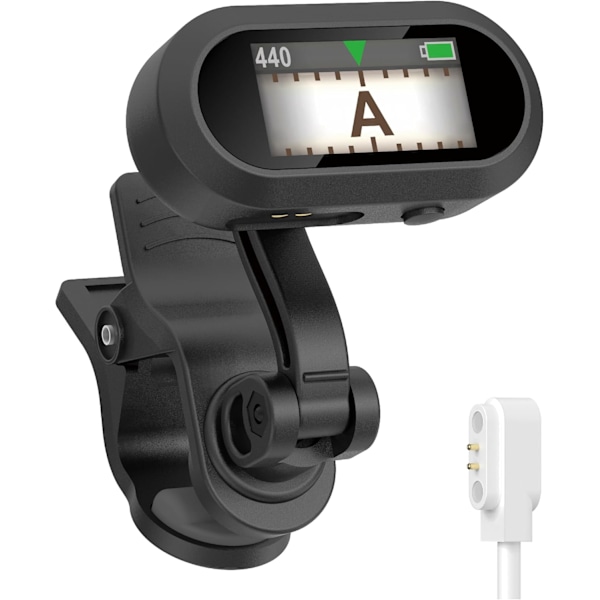 Clip-on stemmeapparat genopladelig TFT-skærm til guitar, bas, ukulele og blæseinstrumenter, kromatisk stemmeapparat til hoved, kalibrering 410-460Hz