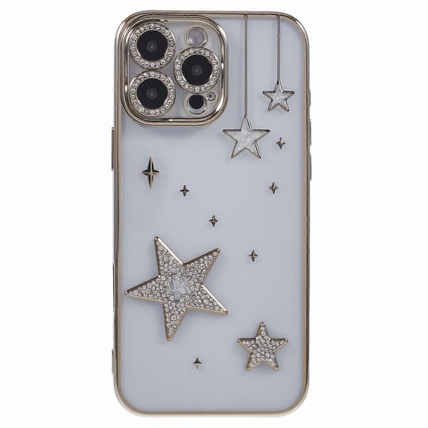 For iPhone 15 Pro Deksel 3D Bling Stjerner Elektroplettering TPU Klar Telefondeksel