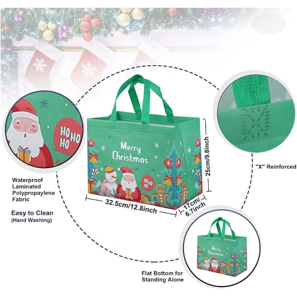 12-pakke gjenbrukbare julegaveposer, totebag med håndtak, gavepose, handlepose for juleferiefest