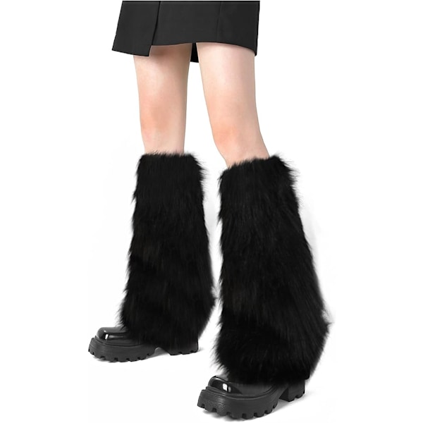 Faux päls fuzzy benvärmare lurviga stövlar omslag för kvinnor varma fuzzy boot cuff boot ärmar benvärmare för festdräkter Black