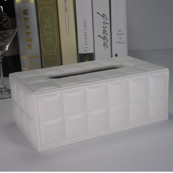 Kunstlæder Vævsæske Vævsdispenser, 25*14*9.5cm (Hvid)