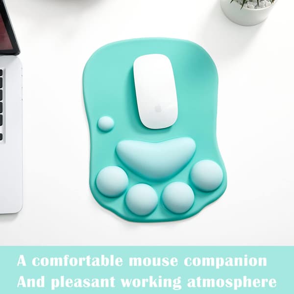 Musematte med kattepote, ergonomisk musematte, musematte i silikongel, søt musematte, Kawaii musematte, for hjem/kontor/spilling, musematte grønn og gul Green 2