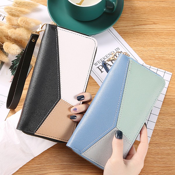 Lång plånbok i konstläder för dam med tofs, designad som en clutch med korthållare black 19x2x9.5cm