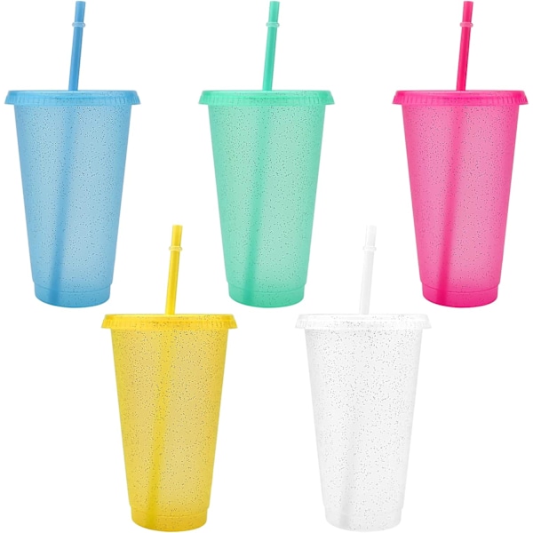 Återanvändbara Plastkoppar 5 St Drinkware Tumlare Färgade Akrylkoppar Tumlare med Lock och Sugrör Plast Bulk Isade Plast Kalla Vatten Tumlare Isade 710ml B