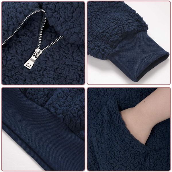 Dame Fleece Jakke, Quarter Zip Sweatshirt, Varm og Fleksibel Jakke til Vinter og Efterår Azul de Prusia S
