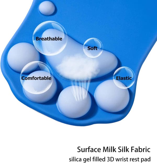 Musematte med kattepote, ergonomisk musematte, musematte i silikongel, søt musematte, kawaii musematte, for hjem/kontor/spilling, musematte grønn og gul Blue 2