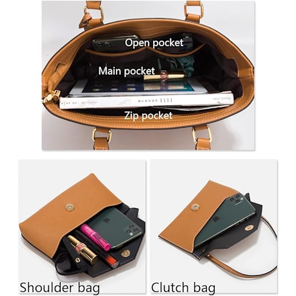 Tote väskor kvinnor 4 pack axelväskor rutmönster handväskor plånböcker crossbody väskor Khaki